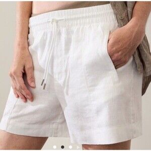 Athleta Womens Plus Retreat White Linen Shorts size 26 Summer Beach Resort